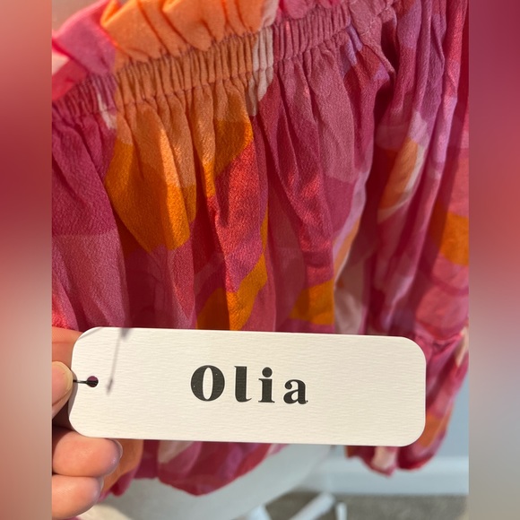 NWT Olia Off The Shoulder Peasant Crop Top Shirt Size Small Bright Pink Orange - Picture 5 of 10